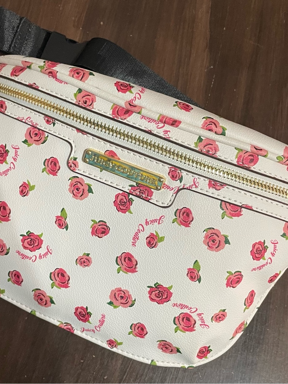 Juicy Couture White Pink Rose Print fanny pack Bag